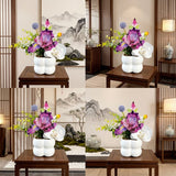 Simulated iris potted plant, floral artistry vibrant and colorful, pumpkin planter round and versatile, no maintenance ready to display upon opening, brightens up new Chinese-style and light luxury home spaces.（fuchsia）