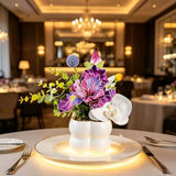 Simulated iris potted plant, floral artistry vibrant and colorful, pumpkin planter round and versatile, no maintenance ready to display upon opening, brightens up new Chinese-style and light luxury home spaces.(WHITE)