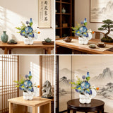 Simulated iris potted plant, floral artistry vibrant and colorful, pumpkin planter round and versatile, no maintenance ready to display upon opening, brightens up new Chinese-style and light luxury home spaces.(GREEN)