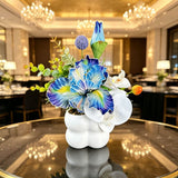 Simulated iris potted plant, floral artistry vibrant and colorful, pumpkin planter round and versatile, no maintenance ready to display upon opening, brightens up new Chinese-style and light luxury home spaces.(GREEN)