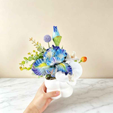 Simulated iris potted plant, floral artistry vibrant and colorful, pumpkin planter round and versatile, no maintenance ready to display upon opening, brightens up new Chinese-style and light luxury home spaces.(pale bluish green)