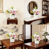 Simulated iris potted plant, floral artistry vibrant and colorful, pumpkin planter round and versatile, no maintenance ready to display upon opening, brightens up new Chinese-style and light luxury home spaces.(pale bluish green)