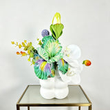 Simulated iris potted plant, floral artistry vibrant and colorful, pumpkin planter round and versatile, no maintenance ready to display upon opening, brightens up new Chinese-style and light luxury home spaces.(pale bluish green)