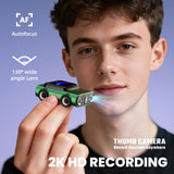Creative Car-Shaped 2K HD Thumb Camera: Mini & Portable, Auto Focus, Clear in Low Light, Captures Every Wonderful Moment of Childhood and Life(G5 white 32 memory card）