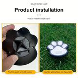 4PCS Dog Paw Solar Ground Light: Realistic paw print design, solar powered, auto on at night. Add warmth and charm to your garden pathway./Warm light