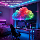 DIY Dreamy 3D Cloud Lamp, Bluetooth APP & Remote Control with Music Sync, USB Powered & Freely Shapable, Creative Parent-Child Interactive Atmosphere Light (Fantasy Color LED 800CM)