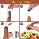 Salt and Pepper Grinder Set with Wooden Base Stainless Steel Manual Salt and Pepper Mills Adjustable Coarseness for Kitchen BBQ Picnic.golden