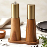 Salt and Pepper Grinder Set with Wooden Base Stainless Steel Manual Salt and Pepper Mills Adjustable Coarseness for Kitchen BBQ Picnic.golden