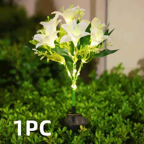 Seven Branch Solar Lily Light: Charges during the day, glows at night. Seven lilies bloom together, soft light flows like water through your garden./white In Australia - Darrahopens