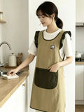 Fashion Waterproof Apron with Ruffled Sleeves, Zippered Large Pocket & Back Tie, Waterproof & Breathable Non-Stuffy, Perfect for Kitchen Baking & Home Use./khaki