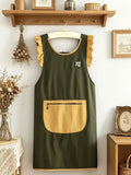 Fashion Waterproof Apron with Ruffled Sleeves, Zippered Large Pocket & Back Tie, Waterproof & Breathable Non-Stuffy, Perfect for Kitchen Baking & Home Use./khaki