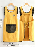 Fashion Waterproof Apron with Ruffled Sleeves, Zippered Large Pocket & Back Tie, Waterproof & Breathable Non-Stuffy, Perfect for Kitchen Baking & Home Use./khaki