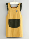 Fashion Waterproof Apron with Ruffled Sleeves, Zippered Large Pocket & Back Tie, Waterproof & Breathable Non-Stuffy, Perfect for Kitchen Baking & Home Use./khaki