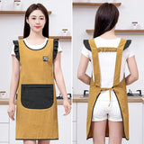 Fashion Waterproof Apron with Ruffled Sleeves, Zippered Large Pocket & Back Tie, Waterproof & Breathable Non-Stuffy, Perfect for Kitchen Baking & Home Use./YELLOW