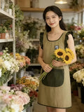 Fashion Waterproof Apron with Ruffled Sleeves, Zippered Large Pocket & Back Tie, Waterproof & Breathable Non-Stuffy, Perfect for Kitchen Baking & Home Use./YELLOW