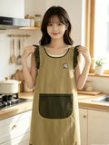 Fashion Waterproof Apron with Ruffled Sleeves, Zippered Large Pocket & Back Tie, Waterproof & Breathable Non-Stuffy, Perfect for Kitchen Baking & Home Use./YELLOW
