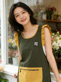 Fashion Waterproof Apron with Ruffled Sleeves, Zippered Large Pocket & Back Tie, Waterproof & Breathable Non-Stuffy, Perfect for Kitchen Baking & Home Use./YELLOW