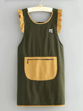 Fashion Waterproof Apron with Ruffled Sleeves, Zippered Large Pocket & Back Tie, Waterproof & Breathable Non-Stuffy, Perfect for Kitchen Baking & Home Use./YELLOW