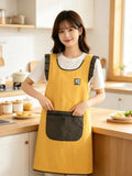 Fashion Waterproof Apron with Ruffled Sleeves, Zippered Large Pocket & Back Tie, Waterproof & Breathable Non-Stuffy, Perfect for Kitchen Baking & Home Use./GREEN