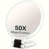 Double-sided Folding Makeup Mirror – 1X/50X Dual Magnification, 360° Rotatable and Foldable for Portability, Three Uses: Handheld, Desktop, Wall-mounted(WHITE)