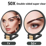 Double-sided Folding Makeup Mirror – 1X/50X Dual Magnification, 360° Rotatable and Foldable for Portability, Three Uses: Handheld, Desktop, Wall-mounted(WHITE)
