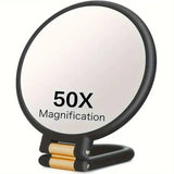 Double-sided Folding Makeup Mirror – 1X/50X Dual Magnification, 360° Rotatable and Foldable for Portability, Three Uses: Handheld, Desktop, Wall-mounted(WHITE)