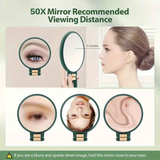 Double-sided Folding Makeup Mirror – 1X/50X Dual Magnification, 360° Rotatable and Foldable for Portability, Three Uses: Handheld, Desktop, Wall-mounted(GREEN)