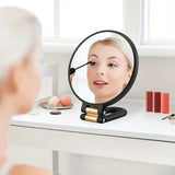 Double-sided Folding Makeup Mirror – 1X/50X Dual Magnification, 360° Rotatable and Foldable for Portability, Three Uses: Handheld, Desktop, Wall-mounted(GREEN)