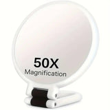 Double-sided Folding Makeup Mirror – 1X/50X Dual Magnification, 360° Rotatable and Foldable for Portability, Three Uses: Handheld, Desktop, Wall-mounted(GREEN)