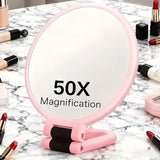 Double-sided Folding Makeup Mirror – 1X/50X Dual Magnification, 360° Rotatable and Foldable for Portability, Three Uses: Handheld, Desktop, Wall-mounted(GREEN)
