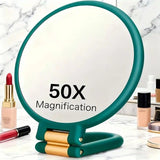 Double-sided Folding Makeup Mirror – 1X/50X Dual Magnification, 360° Rotatable and Foldable for Portability, Three Uses: Handheld, Desktop, Wall-mounted（purple）