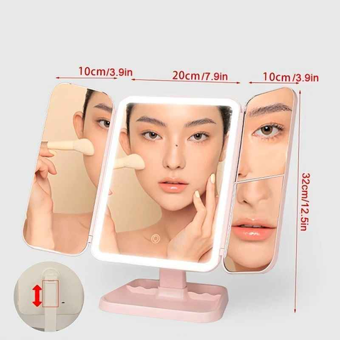 Smart Touch LED Vanity Mirror - 3 Color Dimmable Lights, 270° Adjustable, Rechargeable Desktop Makeup Mirror(pink)