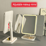 Smart Touch LED Vanity Mirror - 3 Color Dimmable Lights, 270° Adjustable, Rechargeable Desktop Makeup Mirror(pink)