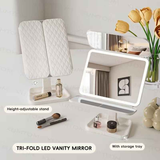 Smart Touch LED Vanity Mirror - 3 Color Dimmable Lights, 270° Adjustable, Rechargeable Desktop Makeup Mirror(white)