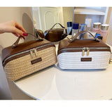 PU Large Capacity, Your Perfect Travel Companion — Stylish & Versatile Three-Dimensional Makeup Bag./Straw white