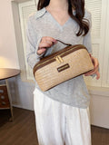 PU Large Capacity, Your Perfect Travel Companion — Stylish & Versatile Three-Dimensional Makeup Bag./Straw khaki