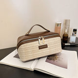 PU Large Capacity, Your Perfect Travel Companion — Stylish & Versatile Three-Dimensional Makeup Bag./Straw khaki