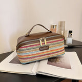 PU Large Capacity, Your Perfect Travel Companion — Stylish & Versatile Three-Dimensional Makeup Bag./Straw khaki