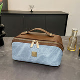 【PU Color-Block Cosmetic Bag】 Leather Handle Metal Zipper, Color-Block Simple Partition, Main Compartment Stores Cosmetics & Toiletries, Lightweight & Versatile for Commuting & Travel./PINK In Australia - Darrahopens