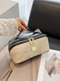 【PU Color-Block Cosmetic Bag】 Leather Handle Metal Zipper, Color-Block Simple Partition, Main Compartment Stores Cosmetics & Toiletries, Lightweight & Versatile for Commuting & Travel./PINK