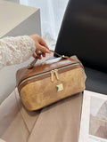 【PU Color-Block Cosmetic Bag】 Leather Handle Metal Zipper, Color-Block Simple Partition, Main Compartment Stores Cosmetics & Toiletries, Lightweight & Versatile for Commuting & Travel./PINK