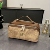 【PU Color-Block Cosmetic Bag】 Leather Handle Metal Zipper, Color-Block Simple Partition, Main Compartment Stores Cosmetics & Toiletries, Lightweight & Versatile for Commuting & Travel./BLUE In Australia - Darrahopens