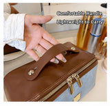 【PU Color-Block Cosmetic Bag】 Leather Handle Metal Zipper, Color-Block Simple Partition, Main Compartment Stores Cosmetics & Toiletries, Lightweight & Versatile for Commuting & Travel./BLUE
