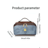 【PU Color-Block Cosmetic Bag】 Leather Handle Metal Zipper, Color-Block Simple Partition, Main Compartment Stores Cosmetics & Toiletries, Lightweight & Versatile for Commuting & Travel./BLUE