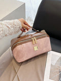 【PU Color-Block Cosmetic Bag】 Leather Handle Metal Zipper, Color-Block Simple Partition, Main Compartment Stores Cosmetics & Toiletries, Lightweight & Versatile for Commuting & Travel./BLUE