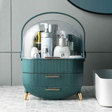 Transparent Flip-top Cosmetic Storage Box: Dustproof, Waterproof, Multi-layer Drawer Organizer, Portable Storage Essential for Desktop and Bathroom.Dark green