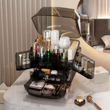 WHITE Luxury Transparent Flip-top Cosmetic Organizer, Large Capacity with Smart Compartments, Dustproof & Silent Drawers, Essential for a Neat Vanity.
