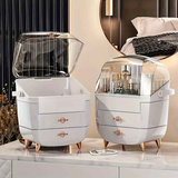 BLACK Luxury Transparent Flip-top Cosmetic Organizer, Large Capacity with Smart Compartments, Dustproof & Silent Drawers, Essential for a Neat Vanity.