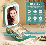 Portable 3-Light LED Makeup Mirror with Organizer – Travel Vanity Case, Rechargeable Touch Control Makeup Box for Home & Travel(green)