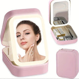 Portable 3-Light LED Makeup Mirror with Organizer – Travel Vanity Case, Rechargeable Touch Control Makeup Box for Home & Travel(green)